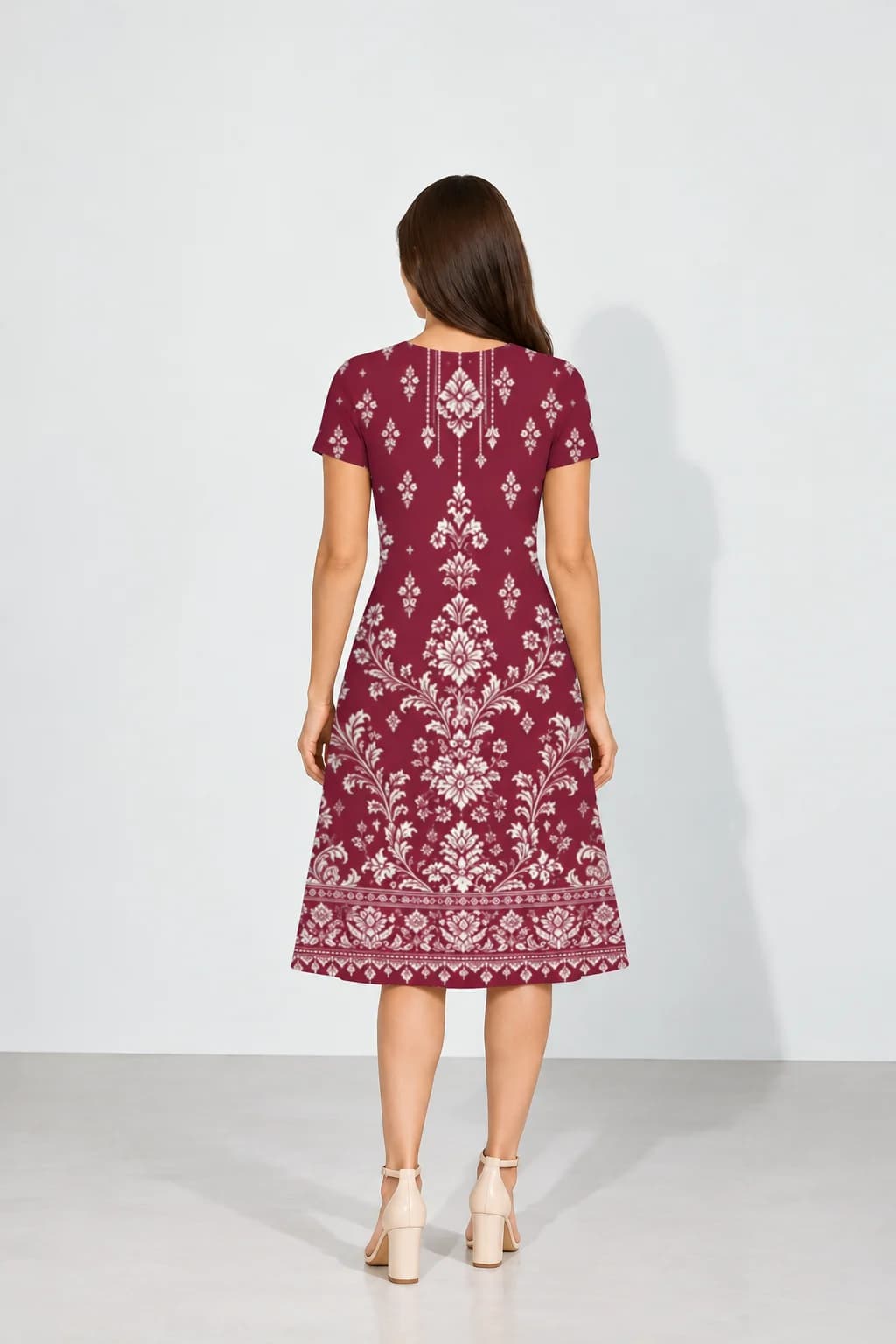 Burgundy Floral A-Line Dress