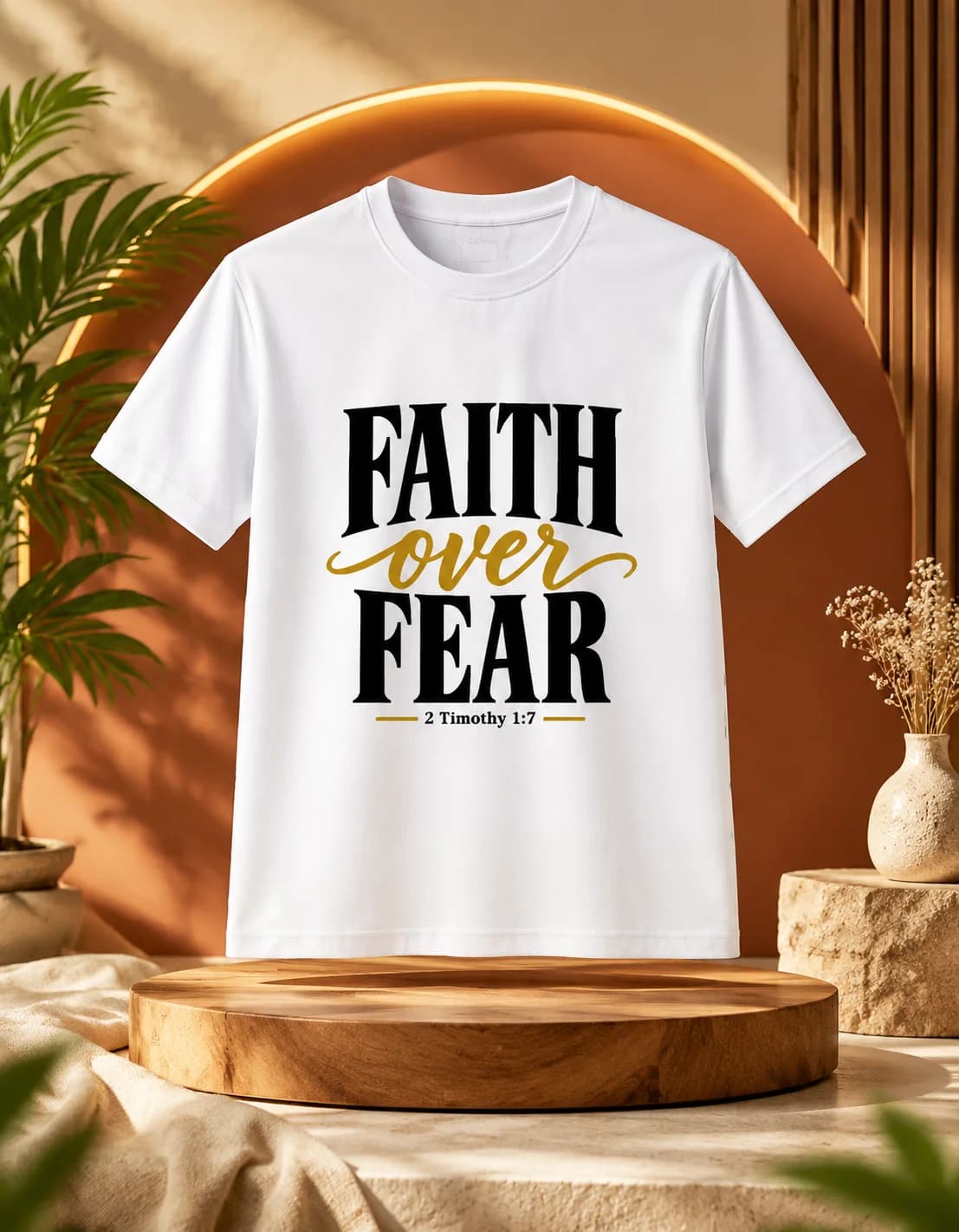 Faith Over Fear White Unisex Jersey T-Shirt Front View