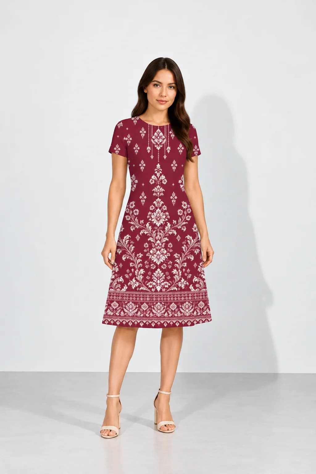 Burgundy Floral A-Line Dress